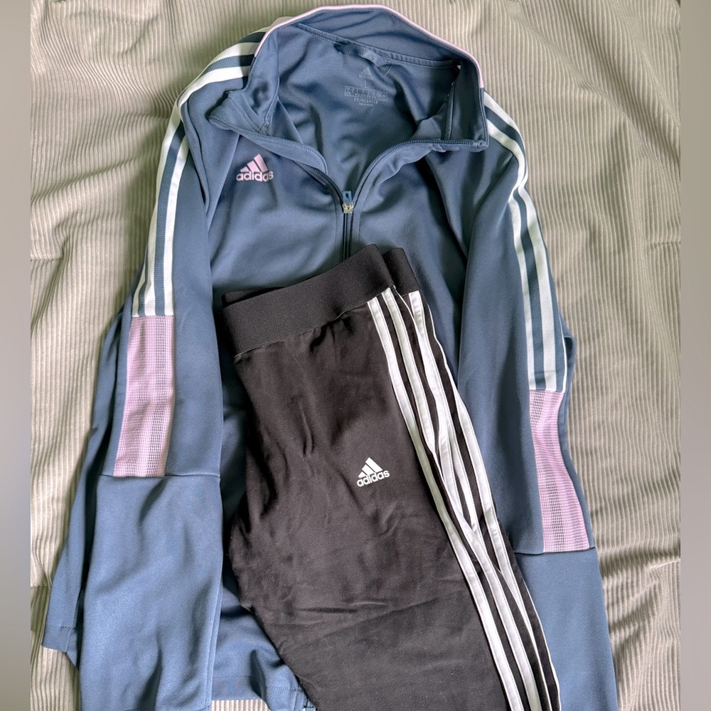 ADIDAS - Blue/Purple Track Jacket and Black Leggings Set in Large. NWOT